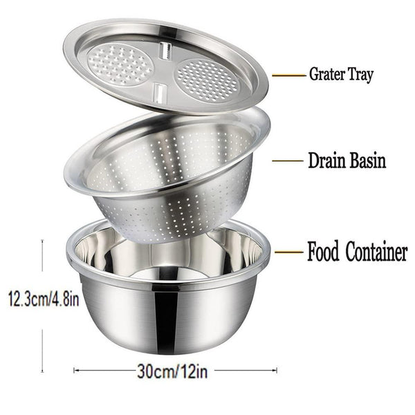 3 in 1 Grater Stainless Steel Colanders Set