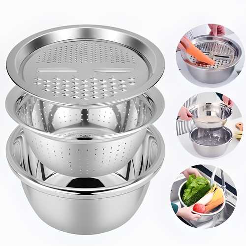 3 in 1 Grater Stainless Steel Colanders Set